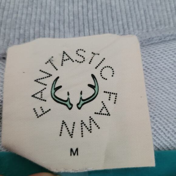 Fantastic Fawn Womens Sweatshirt M Gray Cotton Smile Logo Oversized Long Sleeve - Picture 4 of 9